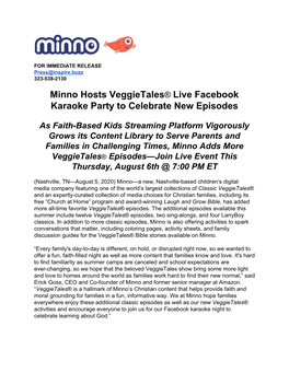Minno Hosts Veggietales​® ​Live Facebook Karaoke Party To