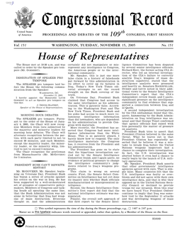 Congressional Record United States Th of America PROCEEDINGS and DEBATES of the 109 CONGRESS, FIRST SESSION