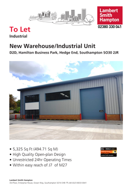 To Let,D2D, Hamilton Business Park, Hedge End, Southampton SO30