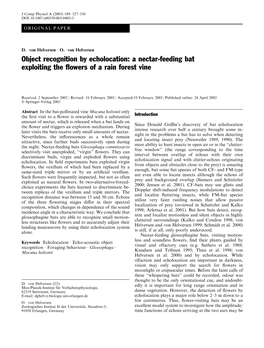 Object Recognition by Echolocation: a Nectar-Feeding Bat Exploiting the ﬂowers of a Rain Forest Vine