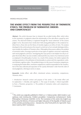 The Knobe Effect from the Perspective of Thomistic Ethics: the Problem of Normative Orders and Competences*