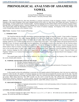 Phonological Analysis of Assamese Vowel