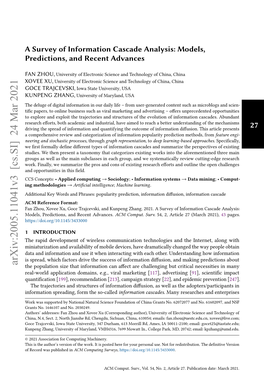 A Survey of Information Cascade Analysis: Models, Predictions, and Recent Advances