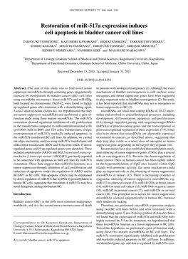 Restoration of Mir-517A Expression Induces Cell Apoptosis in Bladder Cancer Cell Lines