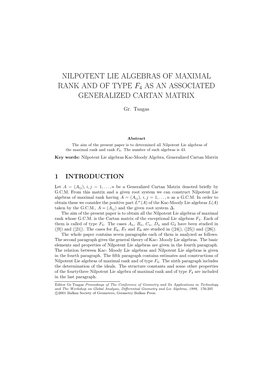 Nilpotent Lie Algebras of Maximal Rank and of Type F4 As an Associated Generalized Cartan Matrix