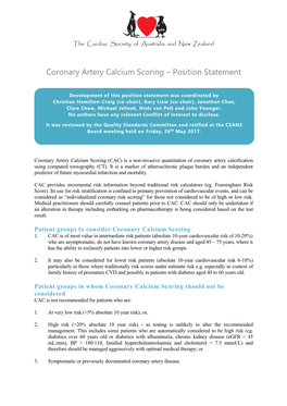 Coronary Artery Calcium Scoring – Position Statement