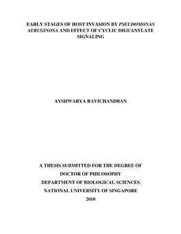 Early Stages of Host Invasion by Pseudomonas Aeruginosa and Effect of Cyclic Diguanylate Signaling