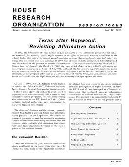 Texas After Hopwood: Revisiting Affirmative Action
