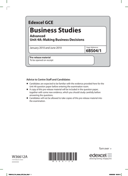 Business Studies Advanced Unit 4A: Making Business Decisions