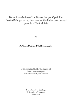 Tectonic Evolution of the Bayankhongor Ophiolite, Central Mongolia: Implications for the Palaeozoic Crustal Growth of Central Asia