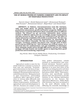 Use of Mobile Phones by Farming Community and Its Impact on Vegetable Productivity