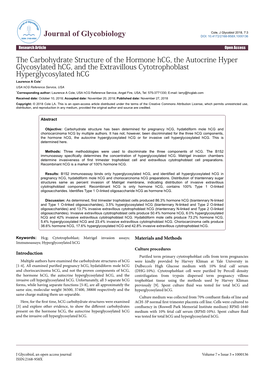 The Carbohydrate Structure of the Hormone Hcg, the Autocrine Hyper