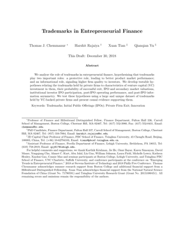 Trademarks in Entrepreneurial Finance