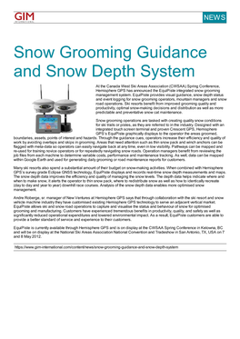 Snow Grooming Guidance and Snow Depth System