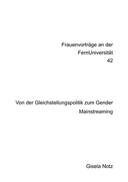 Frauenvorträge an Der Fernuniversität 42 Von Der Gleichstellungspolitik