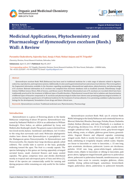 Medicinal Applications, Phytochemistry and Pharmacology of Hymenodictyon Excelsum (Roxb.) Wall: a Review