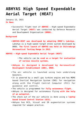 ABHYAS High Speed Expendable Aerial Target (HEAT)