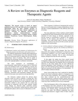 A Review on Enzymes As Diagnostic Reagents and Therapeutic Agents