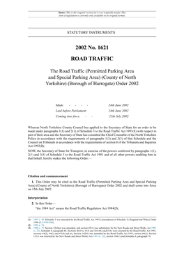 The Road Traffic (Permitted Parking Area and Special Parking Area) (County of North Yorkshire) (Borough of Harrogate) Order 2002