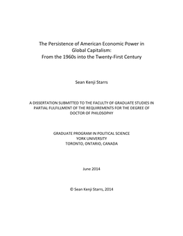 The Persistence of American Economic Power in Global Capitalism: from the 1960S Into the Twenty-First Century