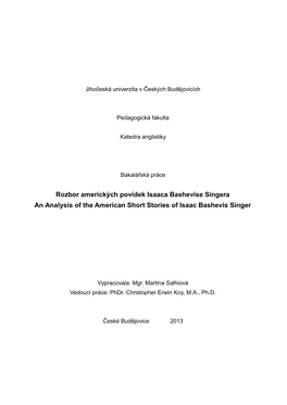 Rozbor Amerických Povídek Isaaca Bashevise Singera an Analysis of the American Short Stories of Isaac Bashevis Singer