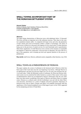 Small Towns: an Important Part of the Moravian Settlement System