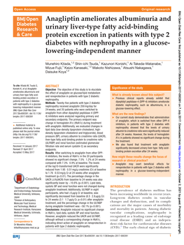 Anagliptin Ameliorates Albuminuria and Urinary Liver-Type Fatty Acid