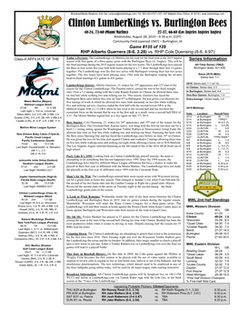 Clinton Lumberkings Vs. Burlington Bees