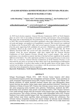 Analisis Kinerja Komisi Pemilihan Umum Pada Pilkada 2018 Di Sumatera Utara