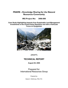 Case Study Highlighting Impacts from Sustainable Land Management Investments in the Central Asian Republics and with a Particular Focus on Kyrgyzstan