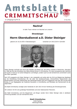 Herrn Oberstudienrat A.D. Dieter Steiniger