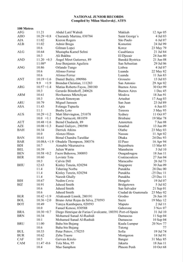 NATIONAL JUNIOR RECORDS Compiled by Milan Skočovský, ATFS