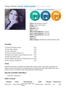 Tanya Tucker Lovin' and Learnin' Mp3, Flac, Wma