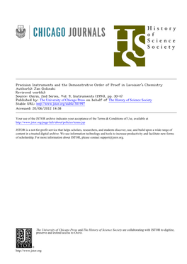 Precision Instruments and the Demonstrative Order of Proof in Lavoisier's Chemistry Author(S): Jan Golinski Reviewed Work(S): Source: Osiris, 2Nd Series, Vol