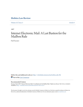 Internet Electronic Mail: a Last Bastion for the Mailbox Rule Paul Fasciano