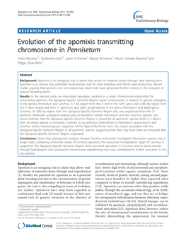 Evolution of the Apomixis Transmitting Chromosome in Pennisetum