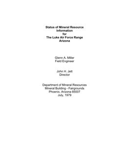 Status of Mineral Resource Information for the Luke Air Force Range Arizona