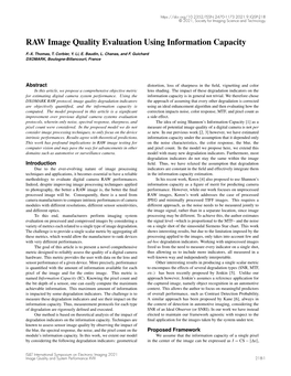 RAW Image Quality Evaluation Using Information Capacity