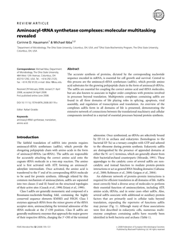 Aminoacyl-Trna Synthetase Complexes: Molecular Multitasking Revealed Corinne D