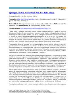 Springer on Rid, 'Cyber War Will Not Take Place'