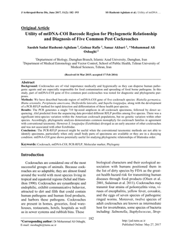 Utility of Mtdna-COI Barcode Region for Phylogenetic Relationship and Diagnosis of Five Common Pest Cockroaches