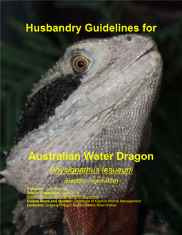 Husbandry Guidelines for Australian Water Dragon