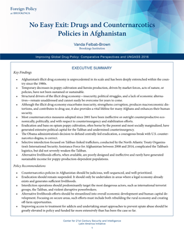 No Easy Exit: Drugs and Counternarcotics Policies in Afghanistan