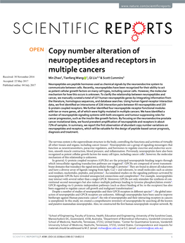 Copy Number Alteration of Neuropeptides and Receptors In