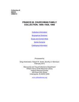 Francis M. Churchman Family Collection, 1866–1928, 1966