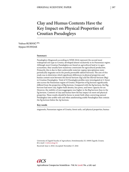 Clay and Humus Contents Have the Key Impact on Physical Properties of Croatian Pseudogleys