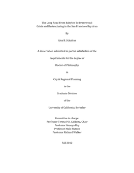 The Long Road from Babylon to Brentwood: Crisis and Restructuring in the San Francisco Bay Area by Alex