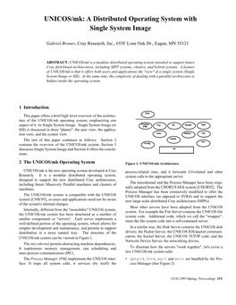 UNICOS/Mk: a Distributed Operating System with Single System Image