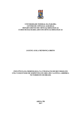 Universidade Federal Da Paraíba Centro De Ciências Agrárias Departamento De Ciências Biológicas Curso De Bacharelado Em Ciências Biológicas