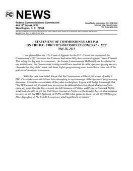 Statement of Commissioner Ajit Pai on the D.C. Circuit's